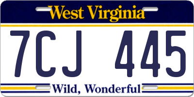 WV license plate 7CJ445