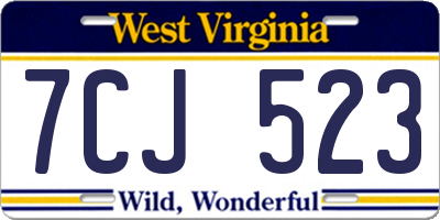 WV license plate 7CJ523
