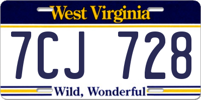 WV license plate 7CJ728