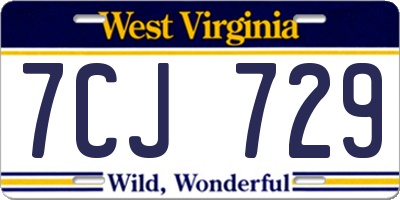 WV license plate 7CJ729