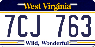 WV license plate 7CJ763