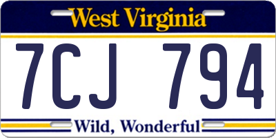 WV license plate 7CJ794