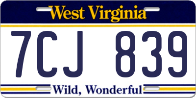 WV license plate 7CJ839