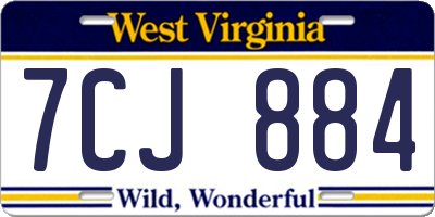 WV license plate 7CJ884