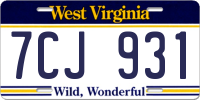 WV license plate 7CJ931