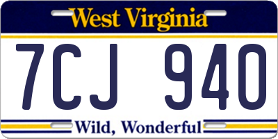 WV license plate 7CJ940