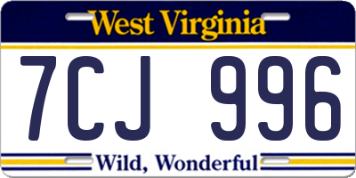 WV license plate 7CJ996