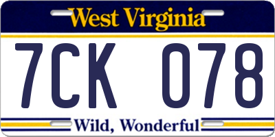 WV license plate 7CK078