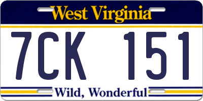 WV license plate 7CK151
