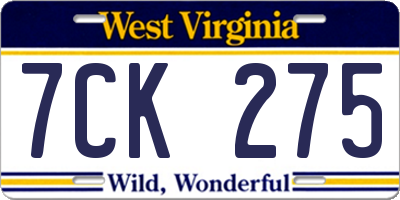 WV license plate 7CK275