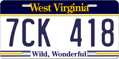 WV license plate 7CK418