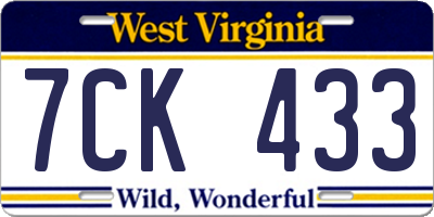 WV license plate 7CK433