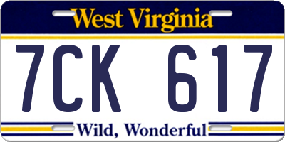 WV license plate 7CK617