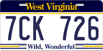 WV license plate 7CK726