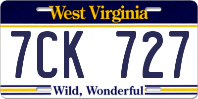 WV license plate 7CK727