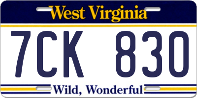 WV license plate 7CK830