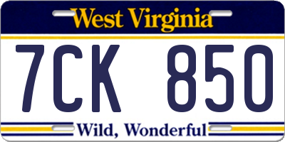 WV license plate 7CK850