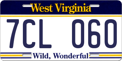 WV license plate 7CL060