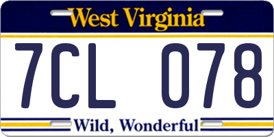 WV license plate 7CL078
