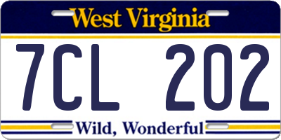 WV license plate 7CL202