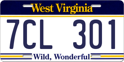 WV license plate 7CL301