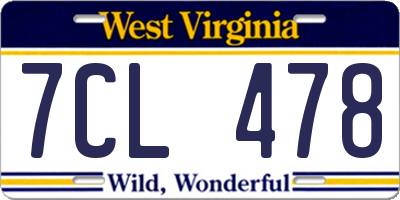 WV license plate 7CL478