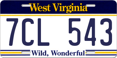 WV license plate 7CL543