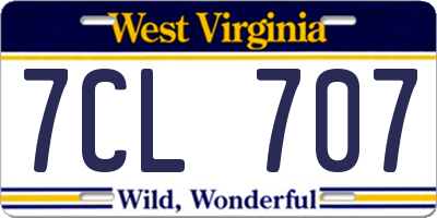 WV license plate 7CL707