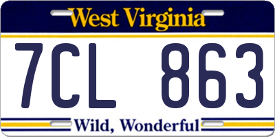 WV license plate 7CL863