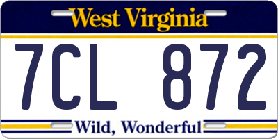 WV license plate 7CL872