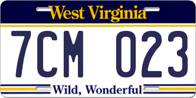 WV license plate 7CM023