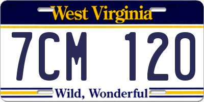 WV license plate 7CM120