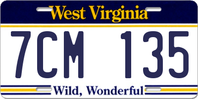 WV license plate 7CM135