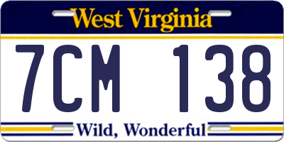 WV license plate 7CM138