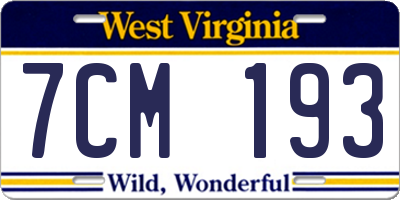 WV license plate 7CM193