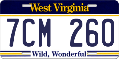 WV license plate 7CM260