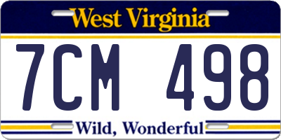 WV license plate 7CM498