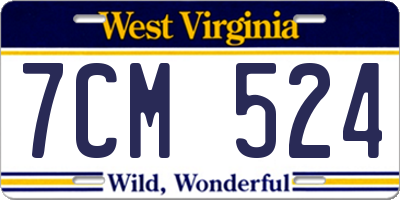 WV license plate 7CM524