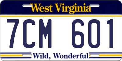 WV license plate 7CM601