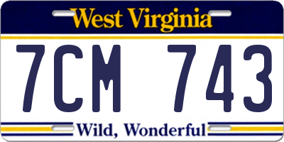 WV license plate 7CM743