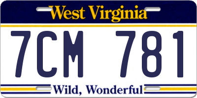WV license plate 7CM781