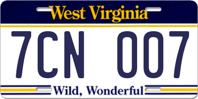 WV license plate 7CN007