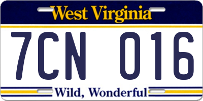 WV license plate 7CN016