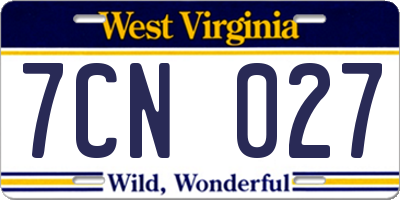 WV license plate 7CN027