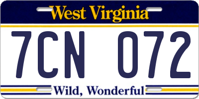 WV license plate 7CN072