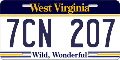 WV license plate 7CN207