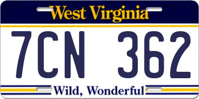 WV license plate 7CN362
