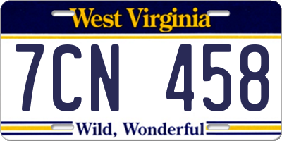 WV license plate 7CN458