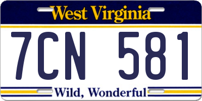 WV license plate 7CN581