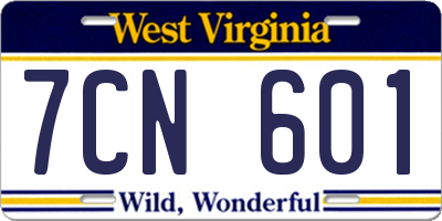 WV license plate 7CN601